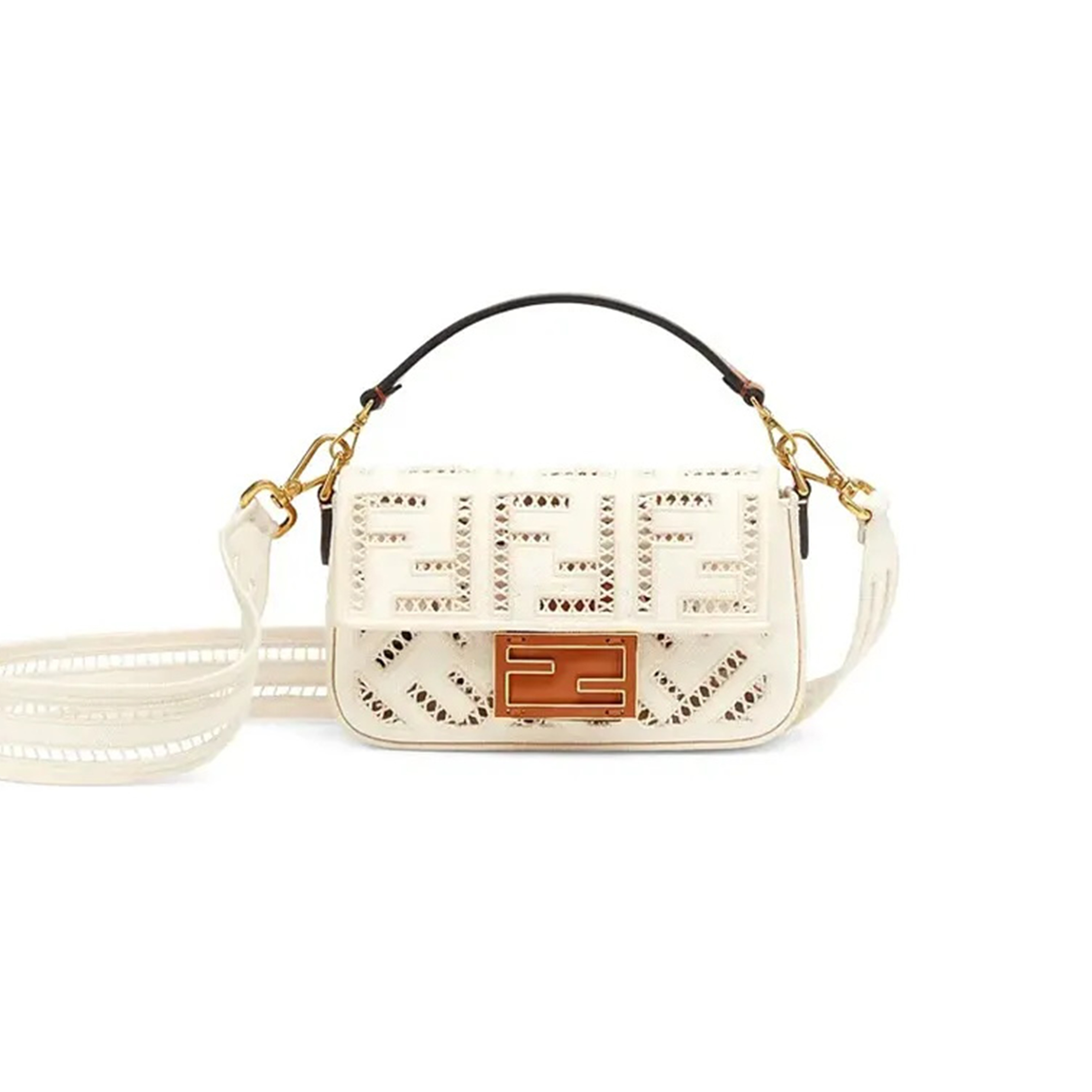F**di baguette ff hollow embroidery mini shoulder crossbody bag 8bs017af2vf1dsv (21*10*5cm)